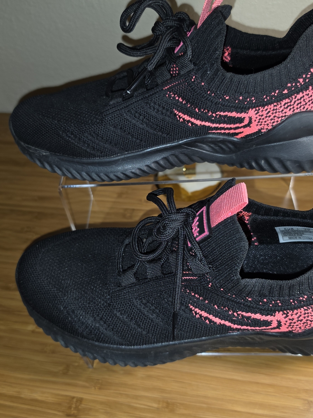 Women's Black & Pink Knit Slip-On Sneakers - Picture 6 of 14